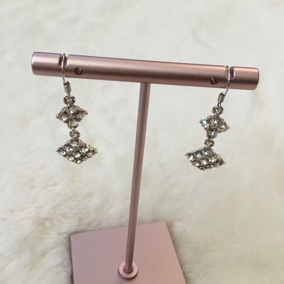 Silver Flower Crystals Dangle Earrings - Picture 1 of 7
